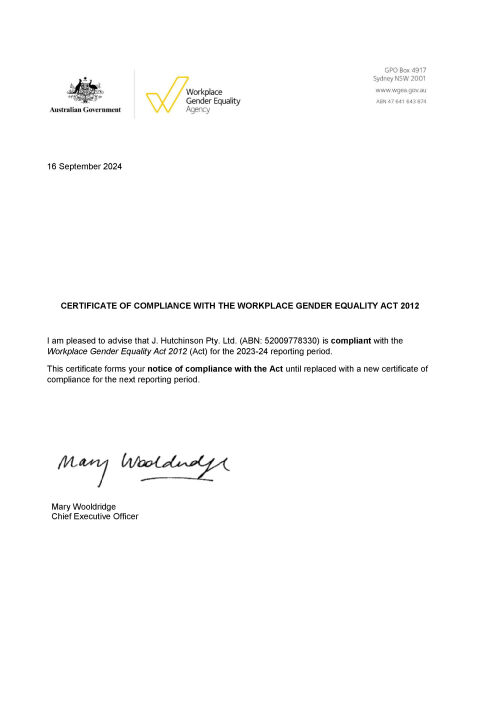 WGEA Certificate of Compliance